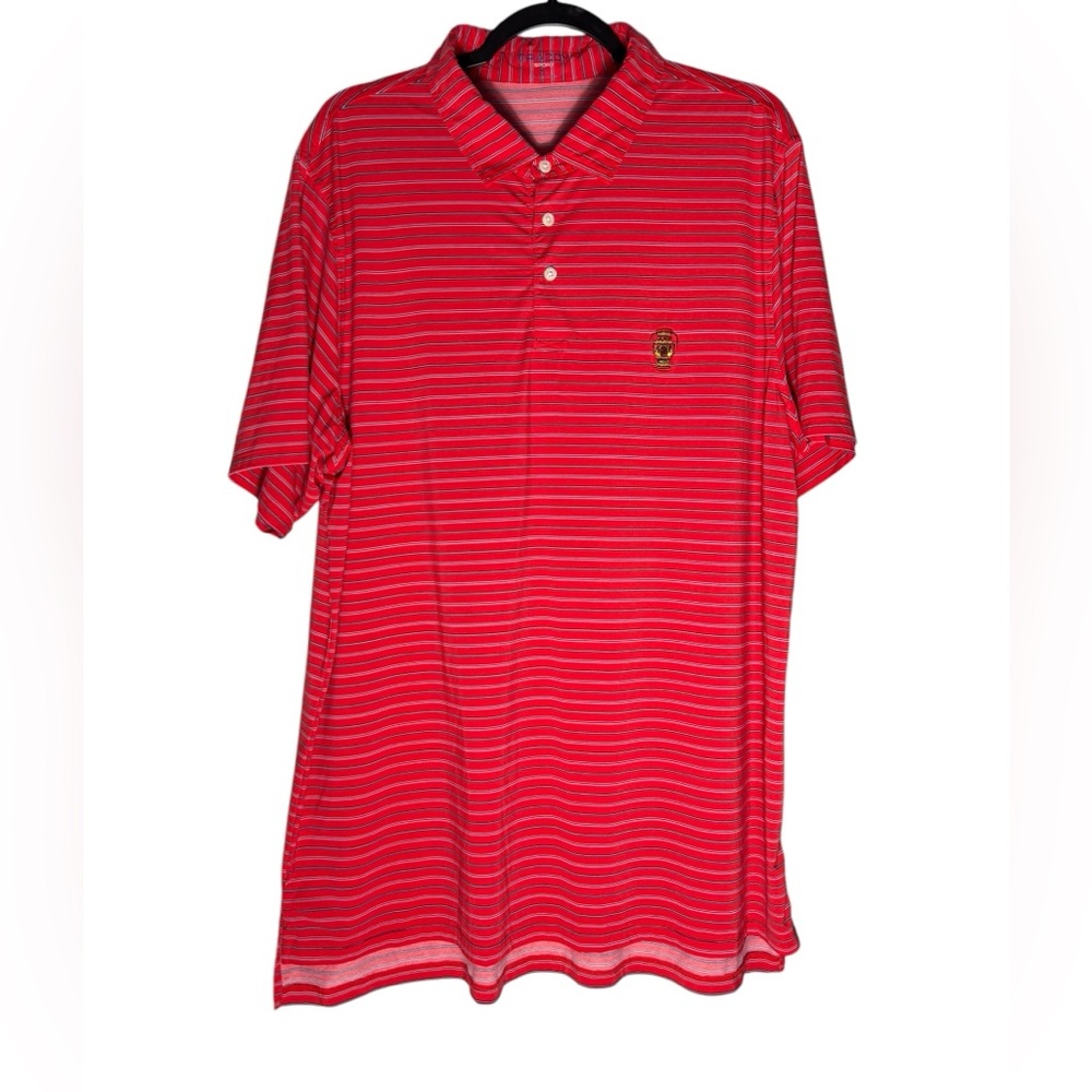 B Draddy Sport golf Polo Shirt Mens XL Red Striped Performance Stretch Preppy